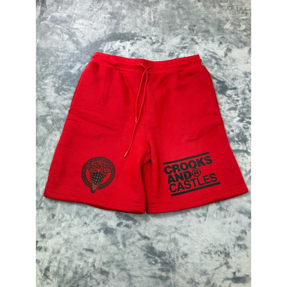 Crooks & Castles Men’s Large Red Fleece Sweat Shorts Logo Drawstring NWT